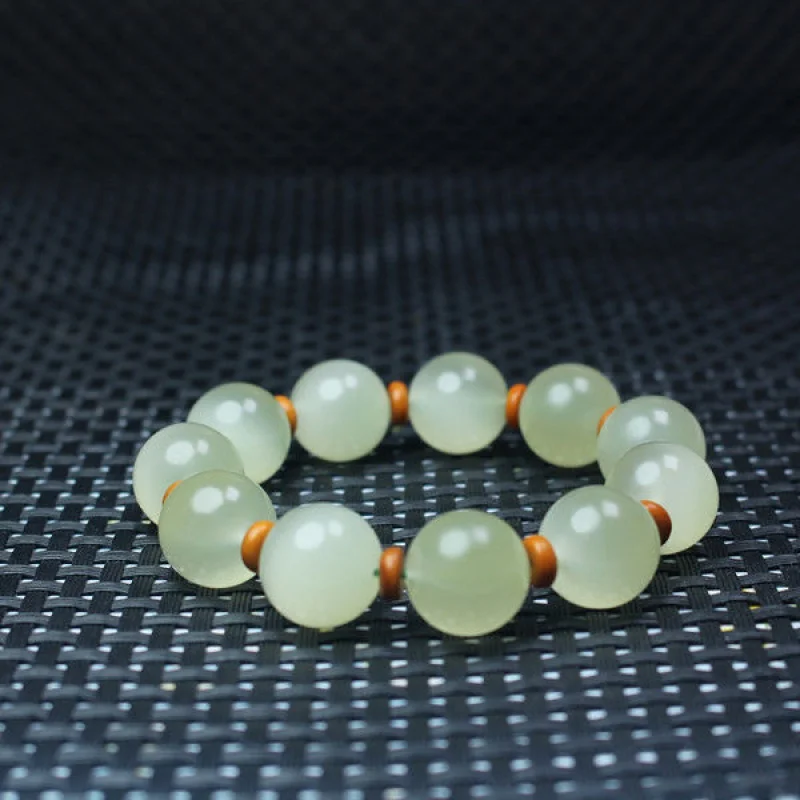 Men's and Women's Fashion Sweat Ice Green round Beads Bracelet Greenish White Jade Old Bead Neck