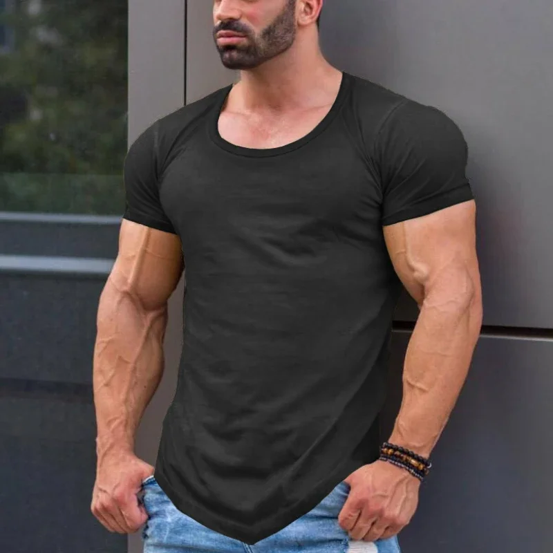 Summer Breathable Cotton Casual Clothing Plain Mens Running Sport T-Shirts Gym Bodybuilding Fitness Short Sleeve Slim Fit Shirts