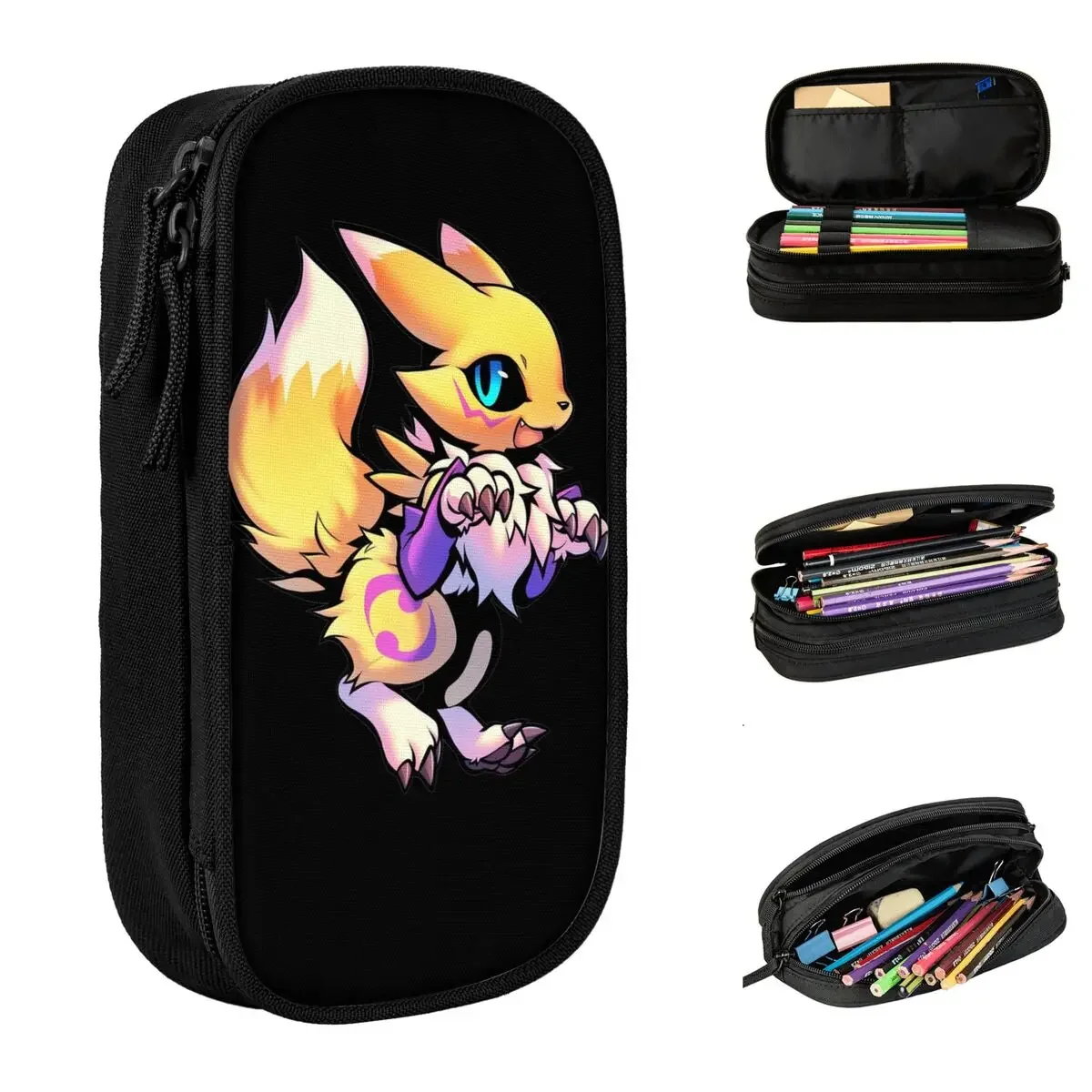 Renard  Pencil Case Digimon Pencil Box Pen Kids Large Storage Pencil Bags School Supplies Zipper Stationery