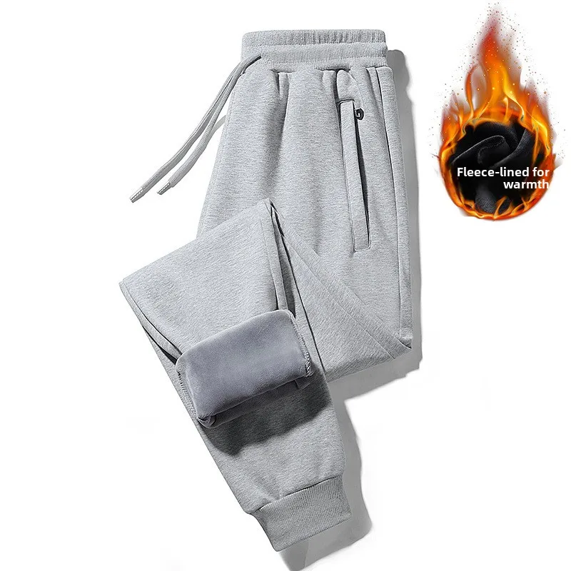 Nieuwe winterfleece voor heren en verdikte sportkleding en vrijetijdsbroeken, nauwsluitende, platte hoek, modieuze grote broeken