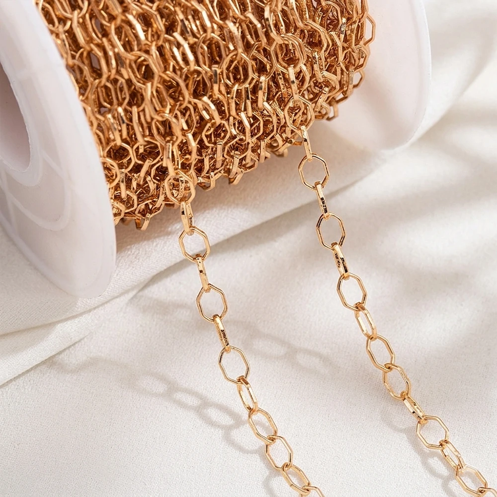 0.5Meter 1Meter 18k Gold Plated Brass Flat Oval Filled Cable Link Chains DIY Necklace Making Jewelry Bracelet Findings Supplies - view 2