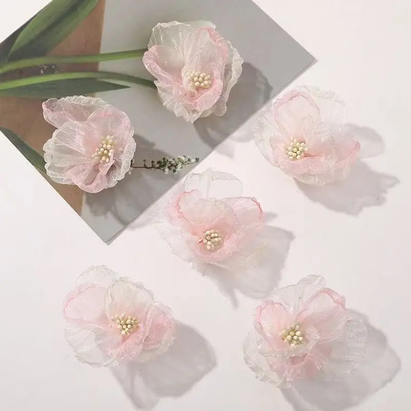 45mm Korean version organ yarn burning edge flower sweet white pink yarn flower diy handmade hair clip hair ornament clothing