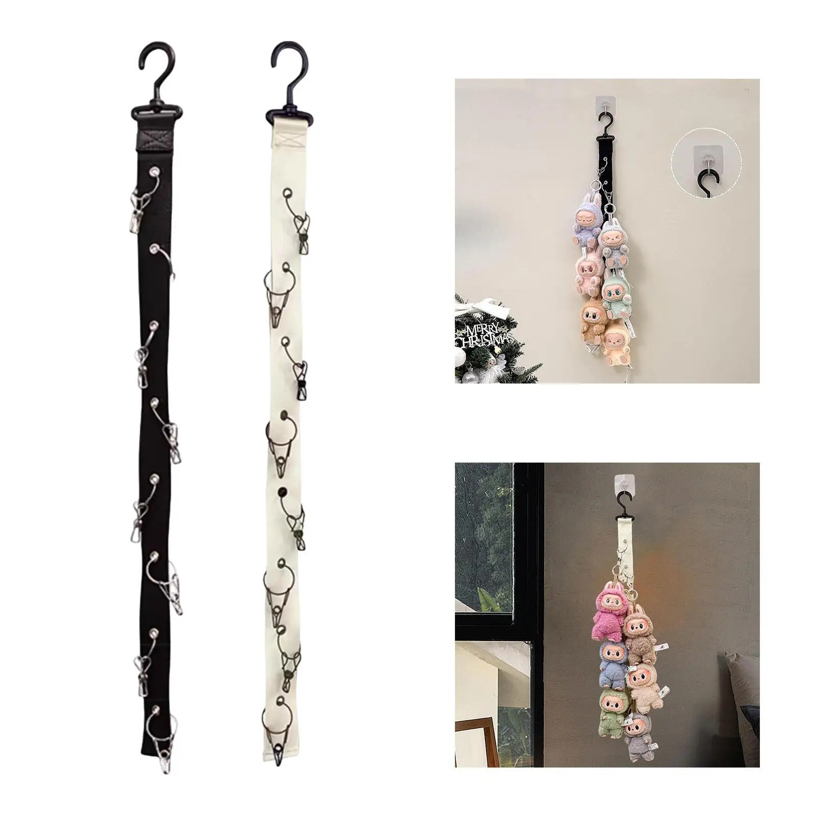منظم تعليق الدمية، حامل حيوانات محشو معلق، متانة وعملية مع مشابك، حزام عرض لتخزين الدمى فوق الباب