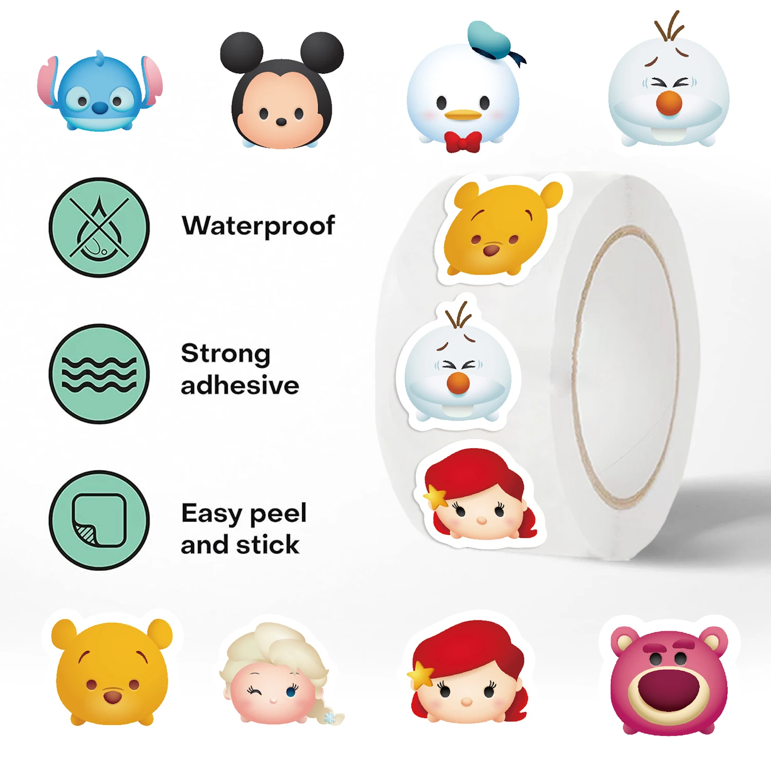 500 pz/rotolo Disney Tsum Tsum Adesivi Decalcomanie Graffiti Cassa Del Telefono Skateboard Auto Kawaii Decalcomanie Per Bambini Ricompensa Adesivi Regalo