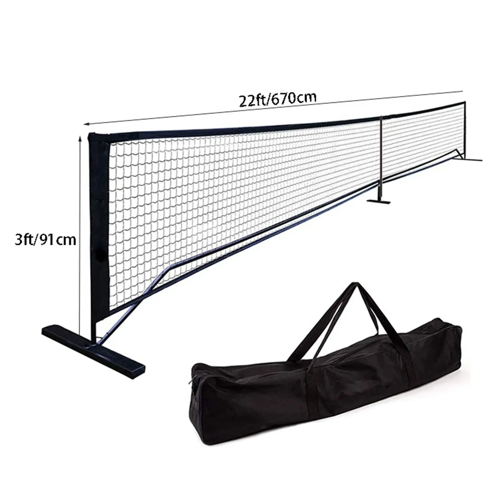 System siatki do pikle z torbą do przenoszenia Gra Czarny Trwały dla początkujących 670 cm x 91 cm Metalowy stojak do użytku wewnątrz i na zewnątrz Łatwa konfiguracja