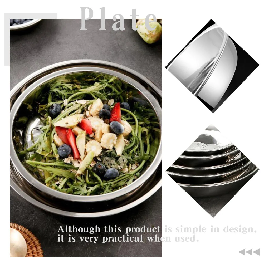 

Stainless Steel Dinner Plate Dishes for Food Flat Bbq Serving Tray 304 Round Plates