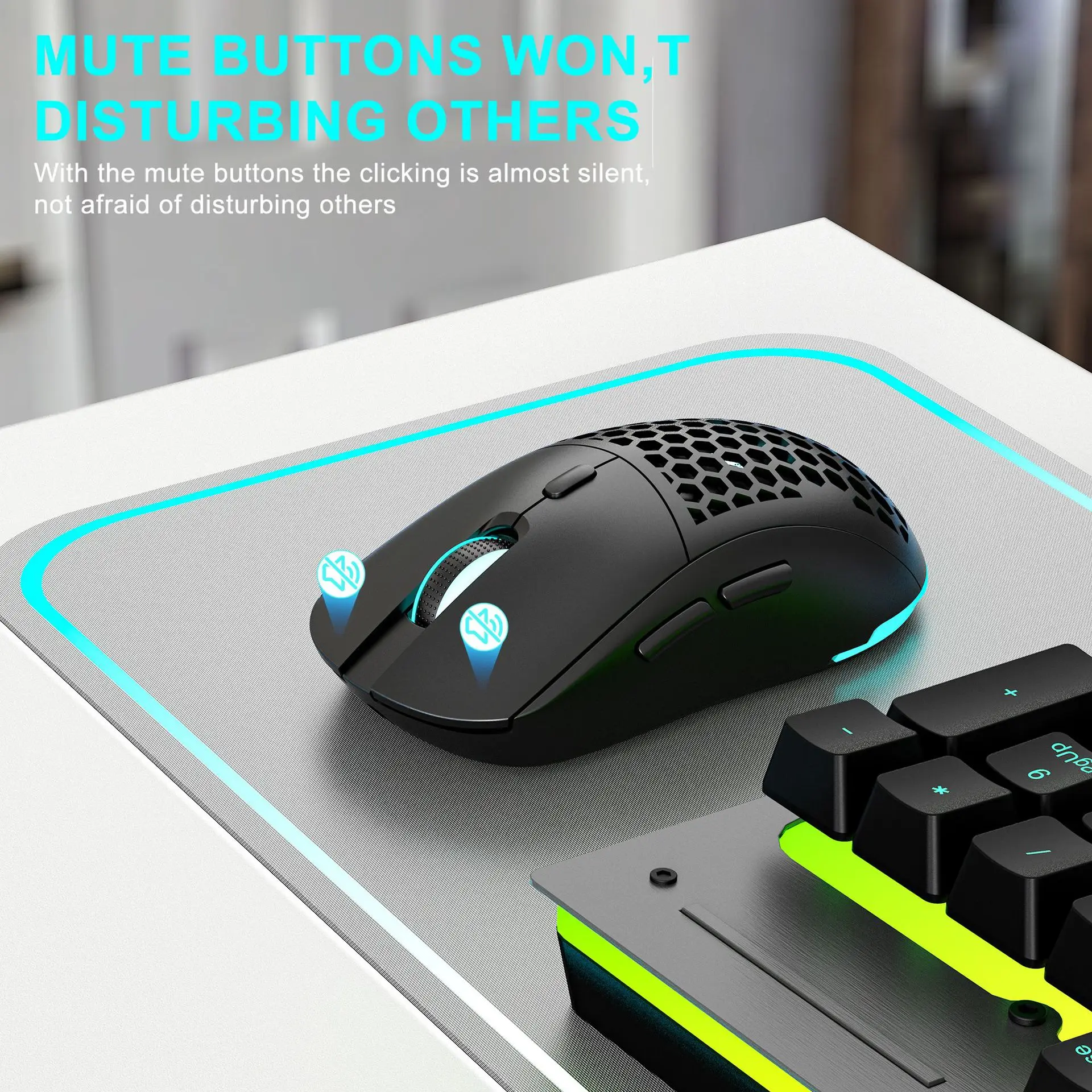 2.4g Raton inalambrico Gioco Wireless Cave Ricarica Mouse silenzioso Mouse luminoso colorato