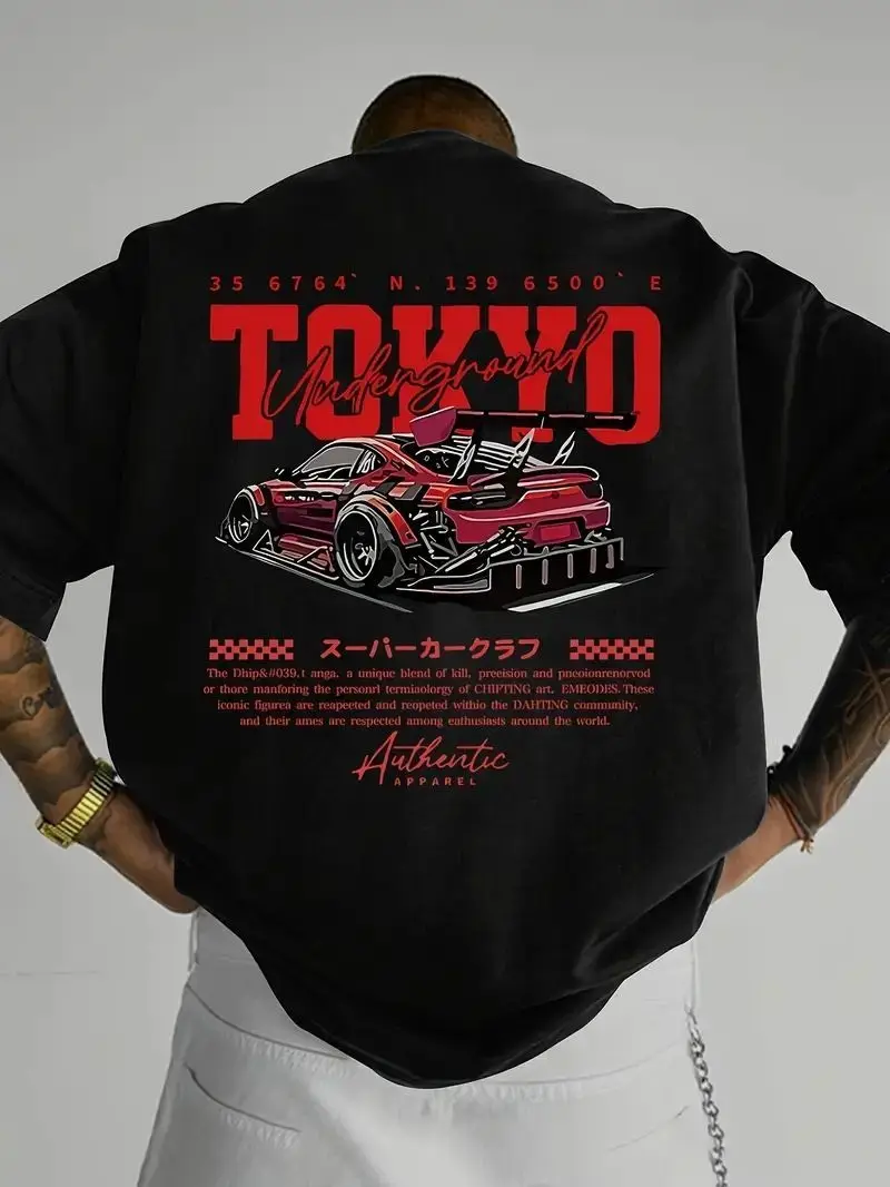 

JDM Tokyo Underground Racing Culture Short Sleeve T-Shirt Men's and Women's High Street Casual Loose Top Car Modification Tee