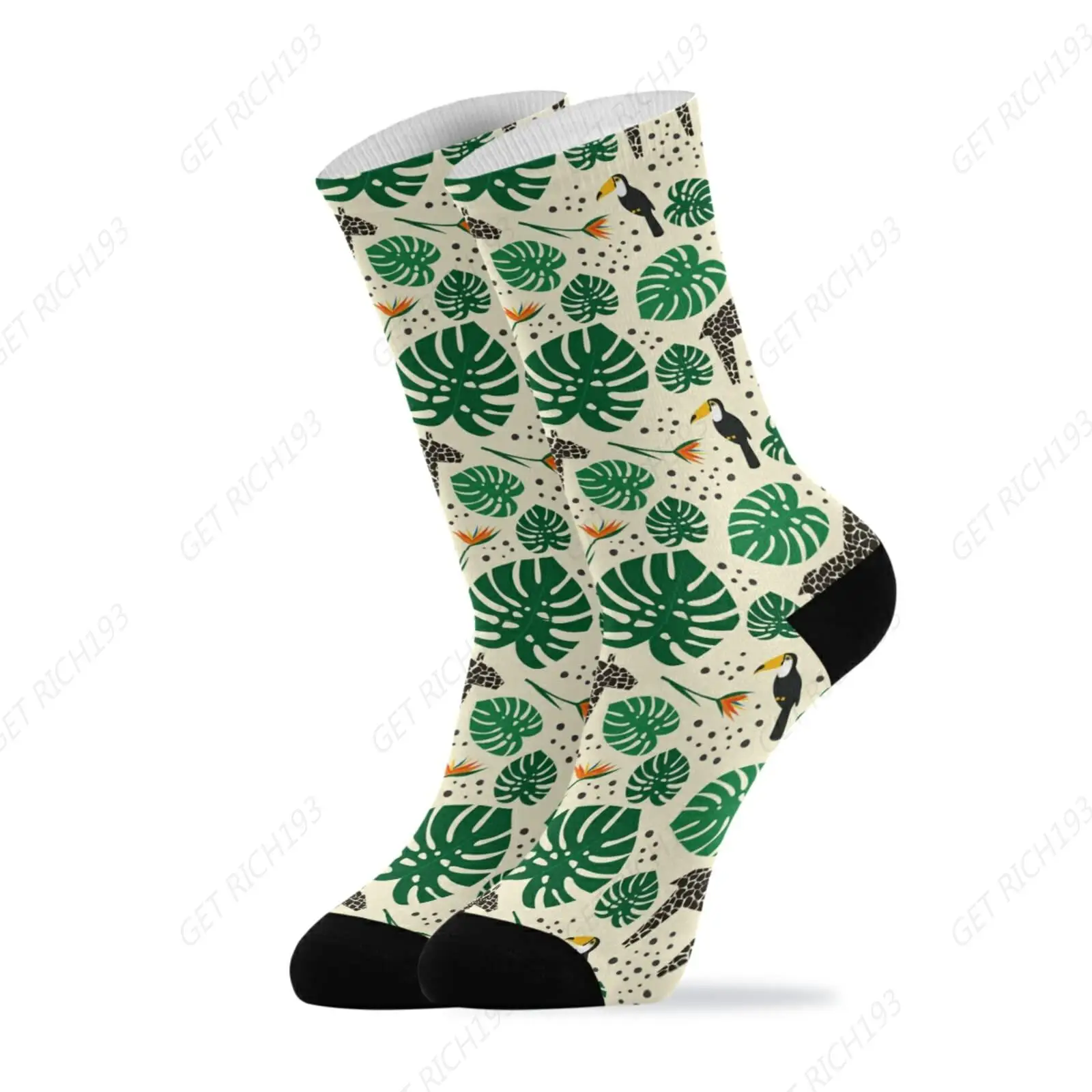 Ungle Animals Giraffe Toucanpalm Leaves Casual Crew Knee High Sock Athletic Soft Circulation Socks For Travel,Cycling