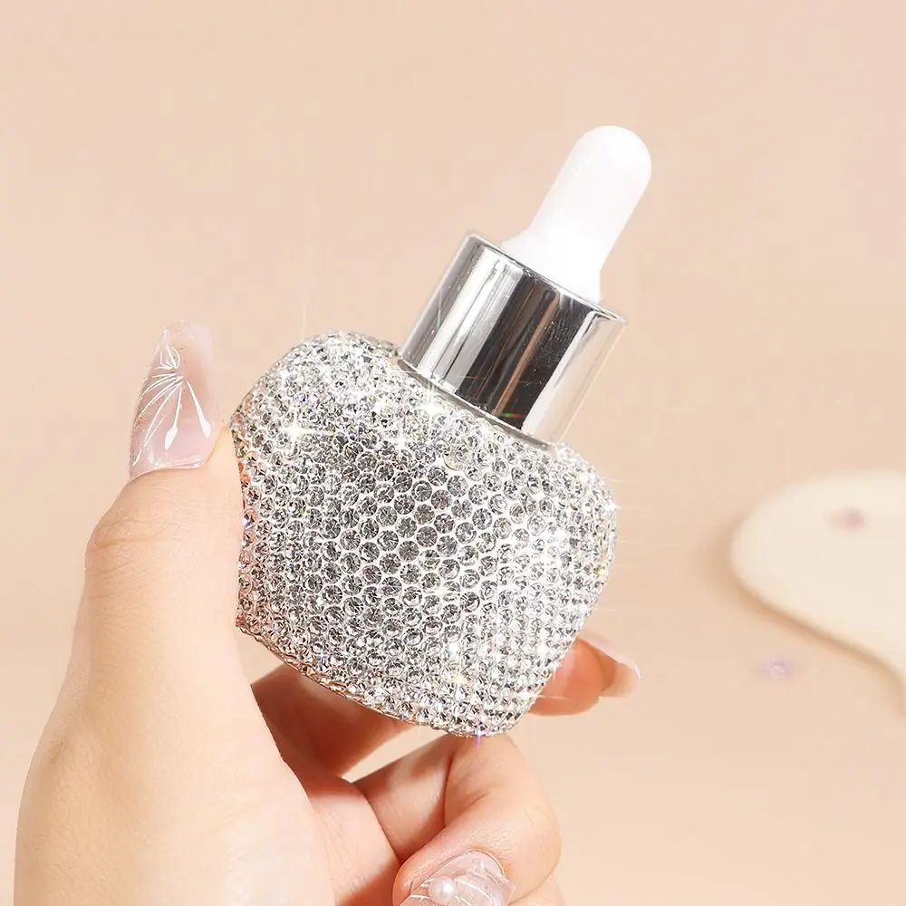 

Bling Refillable Glass Dropper Bottles Rhinestone Inlaid Leakproof Container Empty 30ml Essential Oil Vials Women