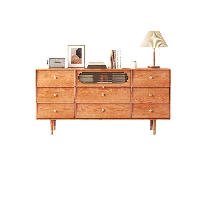 Kommode aus massivem Holz im japanischen Stil, einfache und moderne Schlafzimmer, kreative Schiebetür, neun Kommode