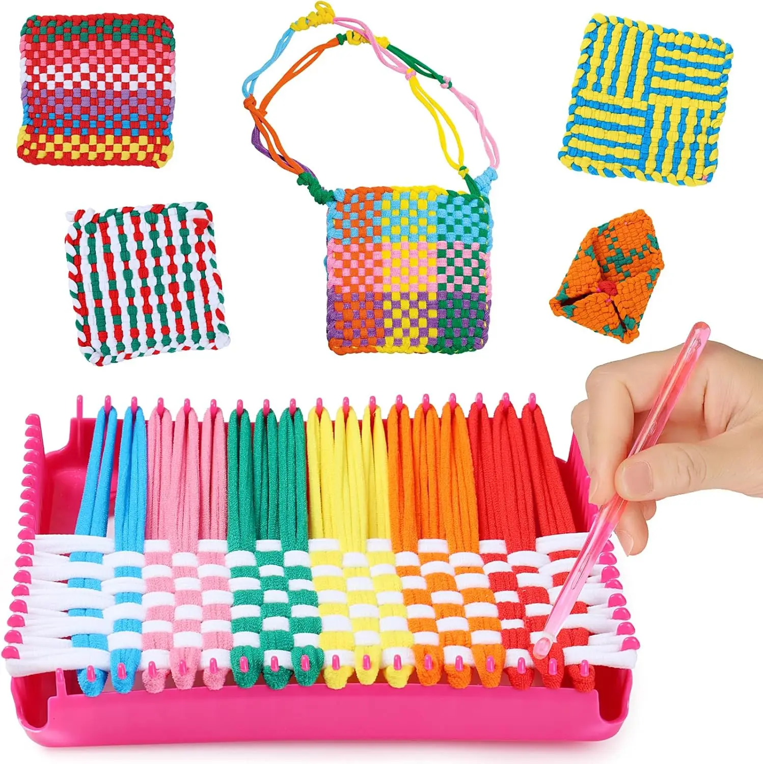 ทอผ้า Loom Kit ของเล่นสําหรับเด็กผู้ใหญ่ง่าย Potholder Loom กิจกรรมถักสําหรับผู้เริ่มต้น Square Buildable Loom Knitting Activit