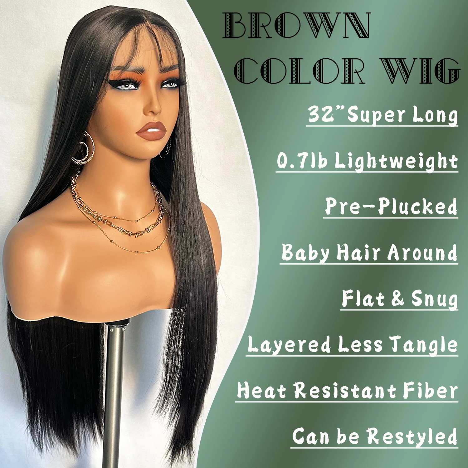 X-TRESS Long Straight Lace Wigs 32 Inch Darker Brown Pre Plucked Wig for Women Middle Part Synthetic Lace Wig with Baby Hair