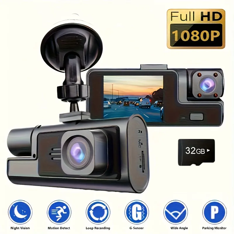 Dashcam double canal haute définition 1080P enregistreur de véhicule avant et intérieur caméra 2 canaux enregistreur DVR enregistreur vidéo Dashcam