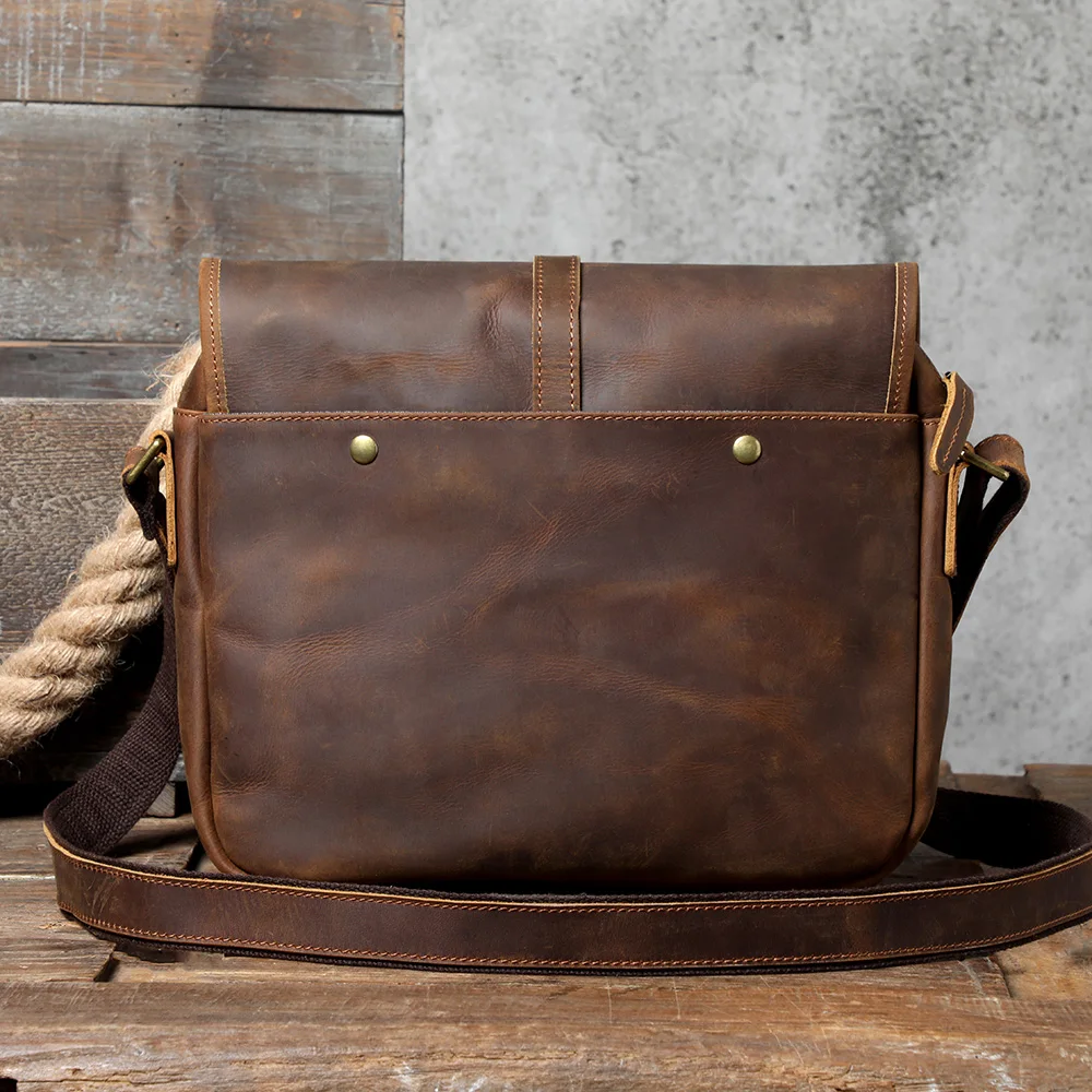 Echte Leder-Umhängetasche 11" Vintage Herren-Umhängetaschen Crazy Horse Leder Schultertasche Rindsleder Retro Mode Casual Pre – Detail 9