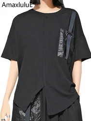 Amax luluE 2024 Korean Fashion Luxury Ladies Punk Tops Tees Womens Black Kawaii Clothes Patchwork Female Cotton Harajuku Tshirts