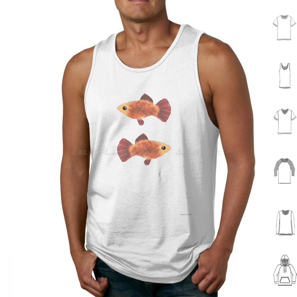 Camisetas de algodón con estampado de dos peces, playeras con estampado de acuarela roja, peces dorados, Koi Platy, Guppy, acuario realista doméstico