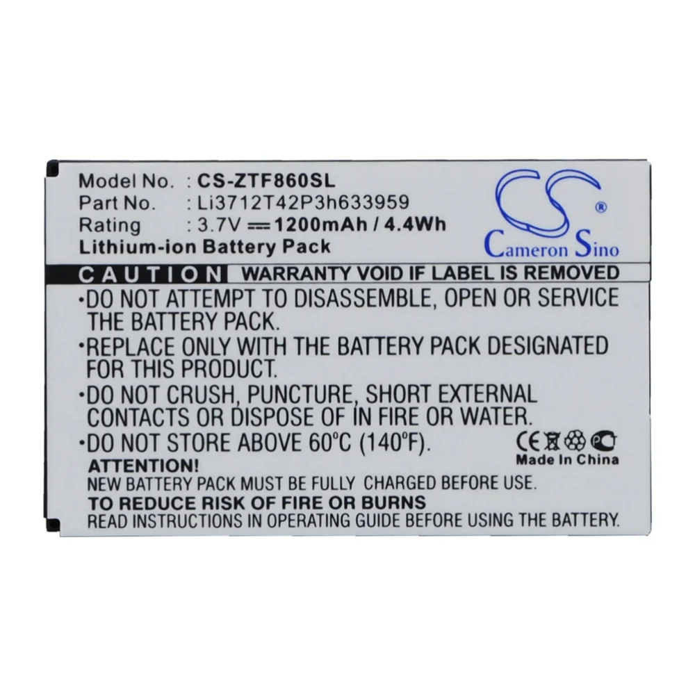 

Li-ion Mobile, SmartPhone Battery for ZTE, 3.7V 1200mAh, Compatible Models: E700 F860 F868 F866,I909