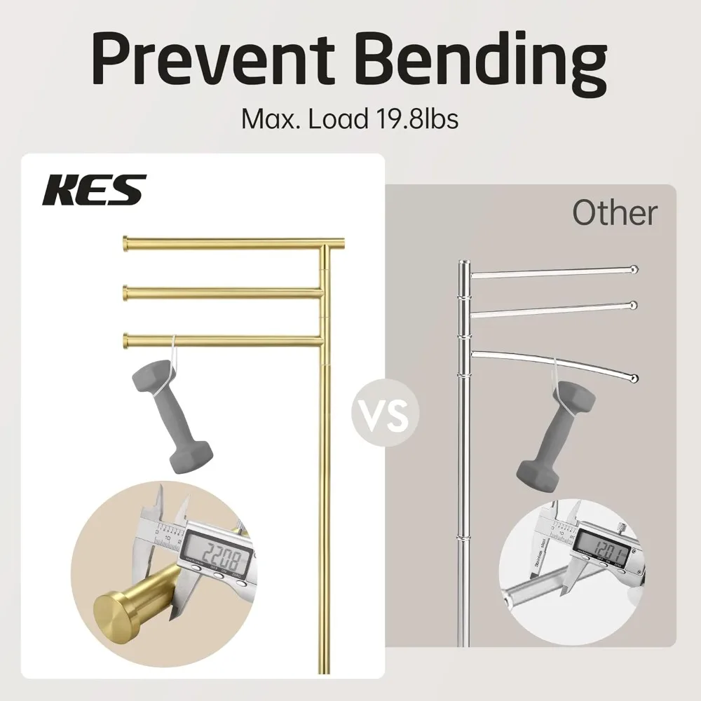 Toalheiro de banho autônomo em ouro escovado de 40 polegadas com base de mármore natural e 3 braços giratórios