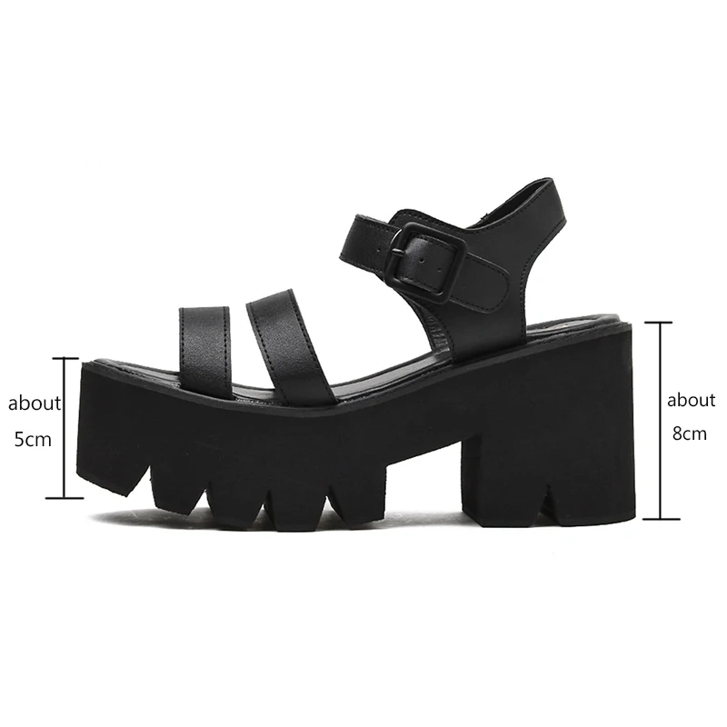 Black Platform Women Sandals Summer 2023 Female Shoes Woman Block Heel Fashion Buckle Causal Sandals 8cm Chunky Heel Sandalias