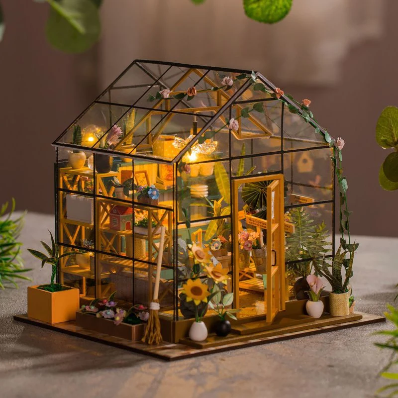Mini domek dla lalek Zestaw DIY Domek kwiatowy Ręcznie robione puzzle 3D Montaż Model budynku Zabawki Dekoracja sypialni w domu z meblami Prezent