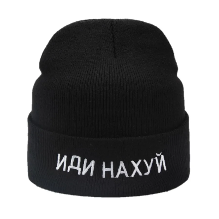 Russia Inscription Letter Embroidery Black Knitted Hat Women Men Autumn Winter Beanie Casual Outdoor Warm Cotton Bonnet