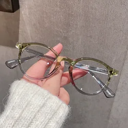 Vintage Stylish Men Glasses Round Shape Blue Light Blocking Glasses Frame Women European American Decorative Glass
