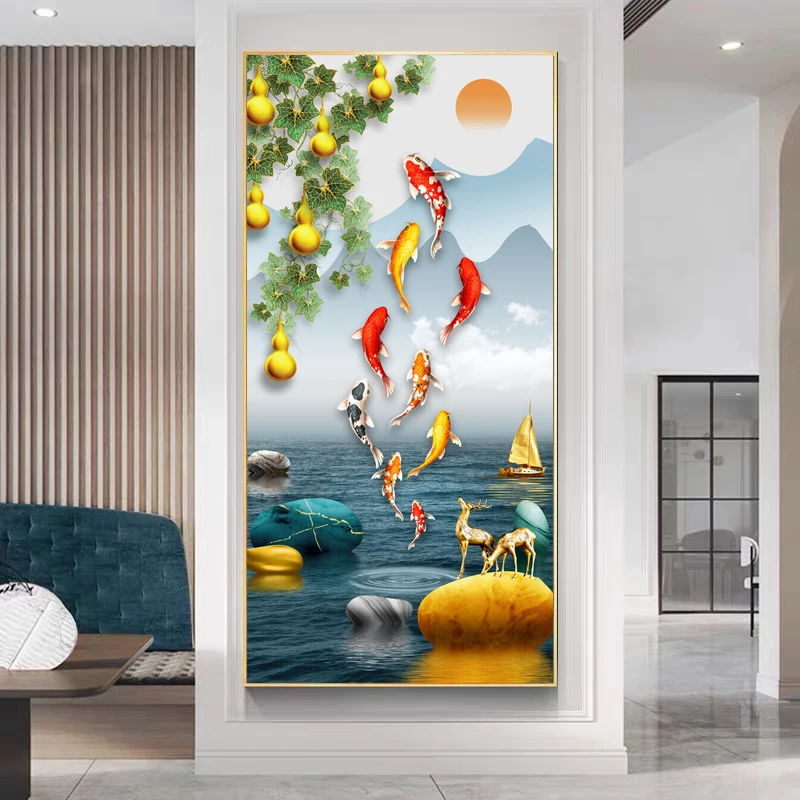 Abstract Fish Koi Posters Modern Home Decoration Stone Boat Canvas Prints Animal Painting Wall Picture for Living Room No Frame