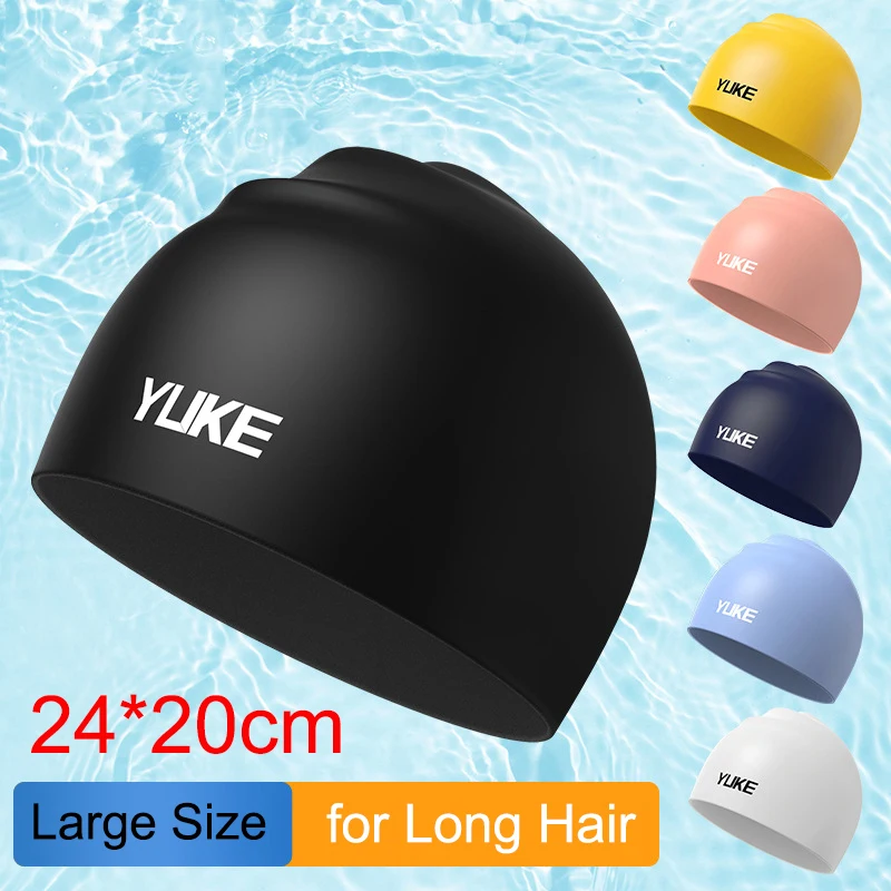 Yuke touca de natação de silicone vintage, tamanho grande para cabelos longos, elástico para ouvir grandes, feminino, masculino, à prova d'água, protetor de orelhas