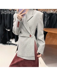 TWOTWINSTYLE Gestreiften Printting Asymmetrische Chic Blazer Für Frauen Kerb Kragen Langarm Abnehmen Blazer Weibliche Mode Neue