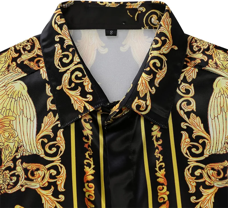 Mens Tops Gold Royal Fashion Luxury Comfort Elegant Mens Button Lapel Prom Party Male Shirt Gathering Street Mens Tops