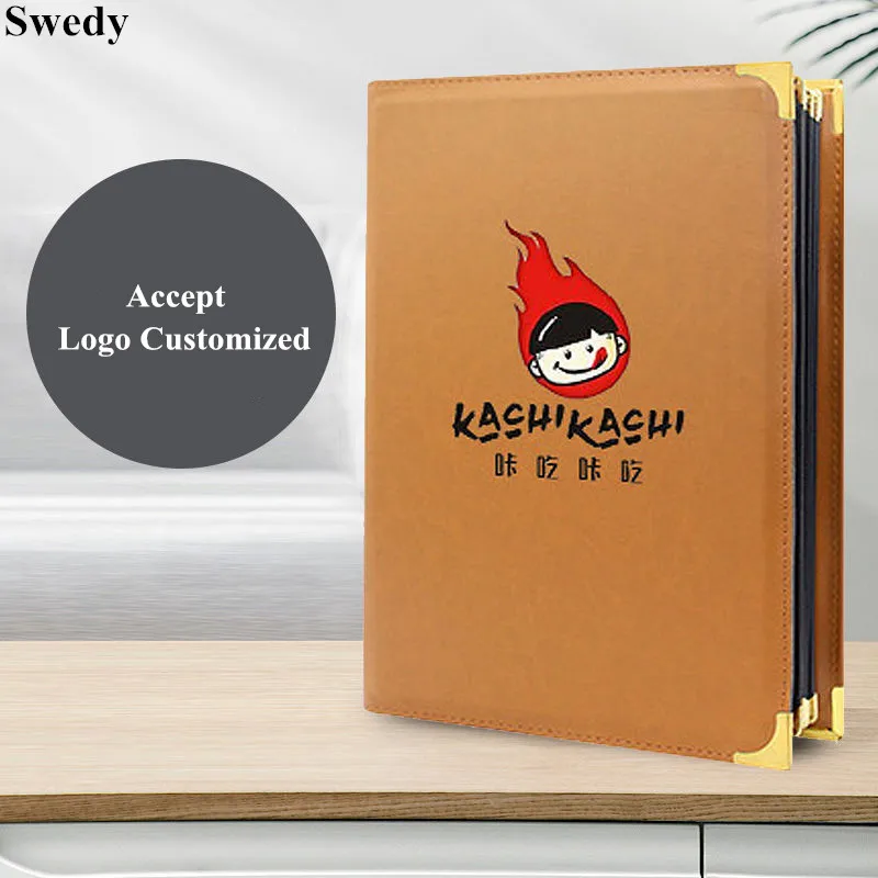 Custom Logo 6 Pages 12 Views A4 Restaurant Menu Cover Clear Viewing Surfaces PVC Menu Paper Holder Book Folder