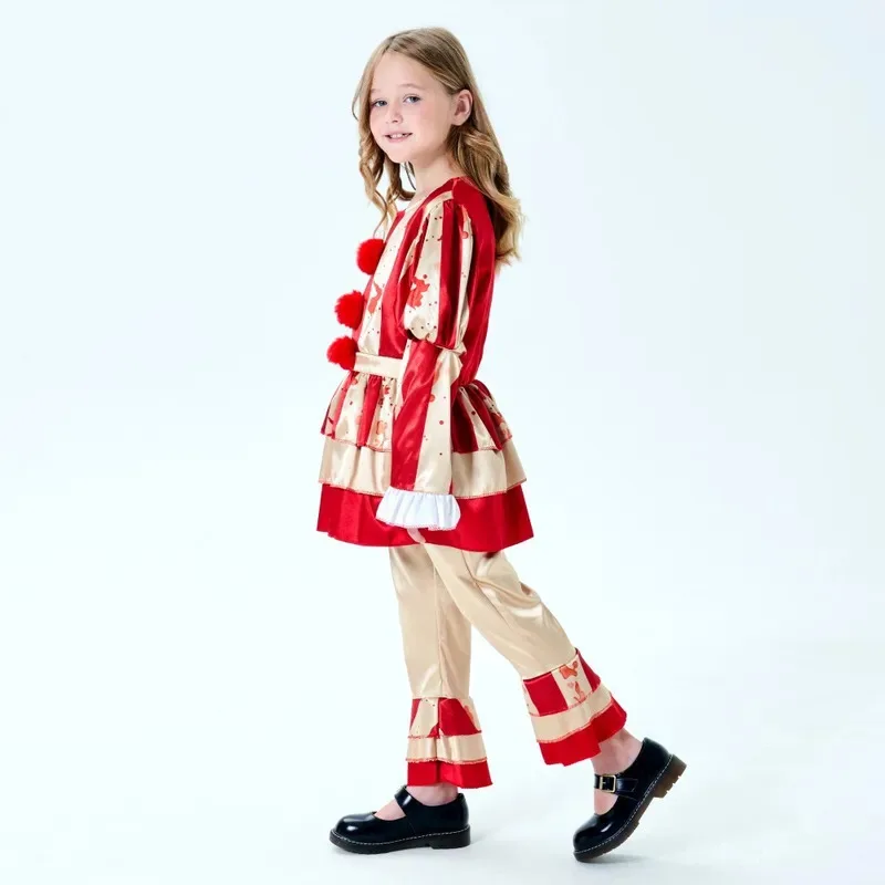 키즈 코스프레 소녀 코스프레 드레스 공포 광대 칼라 할로윈 카니발 파티 코스프레 소녀 레드 그레이 의상