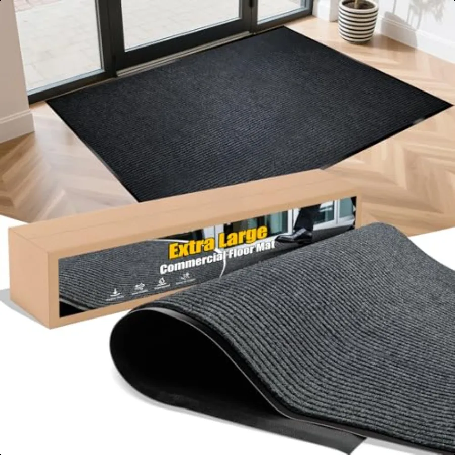 Extra Large Indoor Outdoor Entrance Mat 4 x 5 Feet Rubber Border Door Mat Waterproof LowProfile Easy to Clean Rubber Entry Mat
