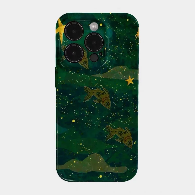 

Ins Green Starry Sky Goldfish Case for IPHONE 17 16ProMax 15 14 13 12 11 PRO Plus Xr Acrylic TPU Two in One Magnetic Phone Cases