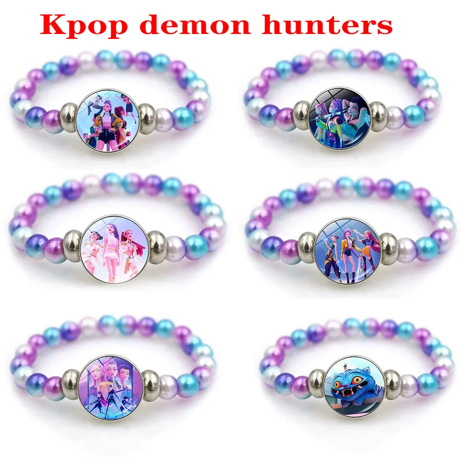 KPop شيطان الصيادين أساور الفتيات موضة مطرز معصمه لطيف الكرتون الشكل مجوهرات اكسسوارات الأطفال هدية الكريسماس اللعب