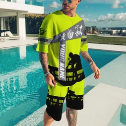 T-shirt et short pour homme, surdimensionné en 3D, streetwear, pour la plage, nom personnalisé