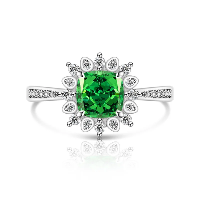 Sterling Silver 925 Shining Fire Color Clear Ice Flower Cut Sunflower Crystal Zircon Ladies Ring Fashion Commuter Party