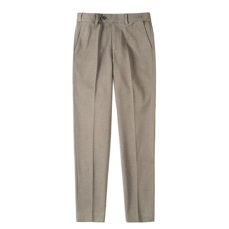 خريف شتاء جديد سميكة الدافئة سراويل تقليدية الرجال مرونة الخصر الصلبة سليم بنطلون موضة الأعمال الرسمية مكتب البدلة بانت #5