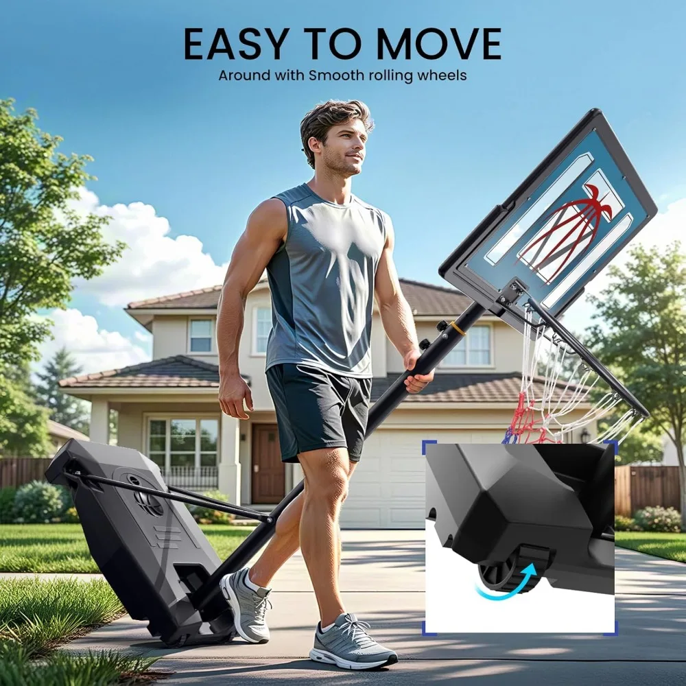 Verstellbarer Outdoor-Basketballkorb, 4,8–8,53 Fuß, tragbar, mit 32-Zoll-PC-Rückwand und befüllbarer Basis für mehr Stabilität