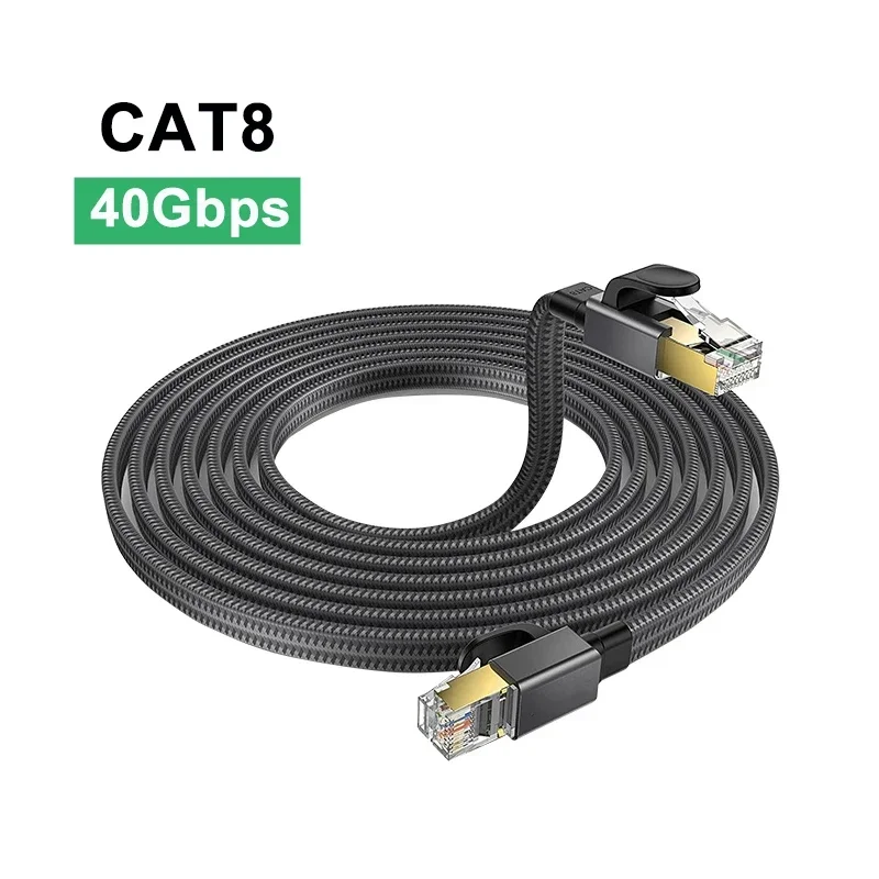 High Quality Cat8 Ethernet Cable 15m Flat Network Cable 5m 26AWG 40Gbps High Speed for Gaming RJ45 Internet Durable Braided Cord