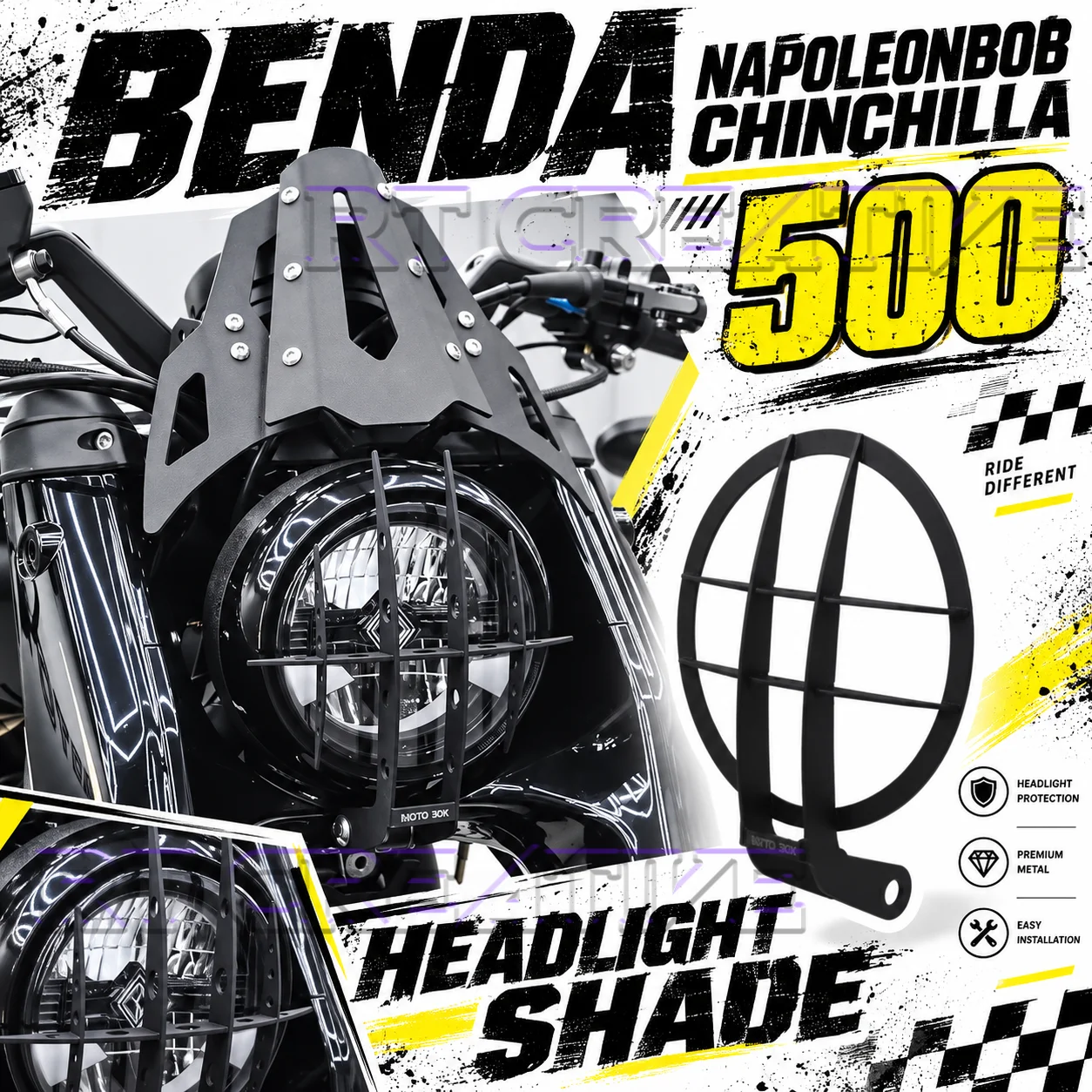 For BENDA NapoleonBOB 500 Chinchilla 500 Motorcycle Headlight Protection Guard Decor Mod Parts