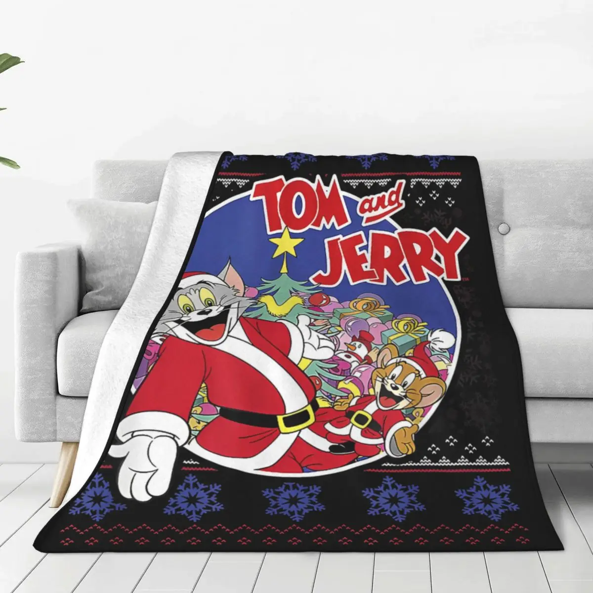 Tom And Jerry Merry Christmas Blankets Cartoon Anime Flannel Throw Blankets Home Couch Portable Ultra-Soft Warm Bedspread