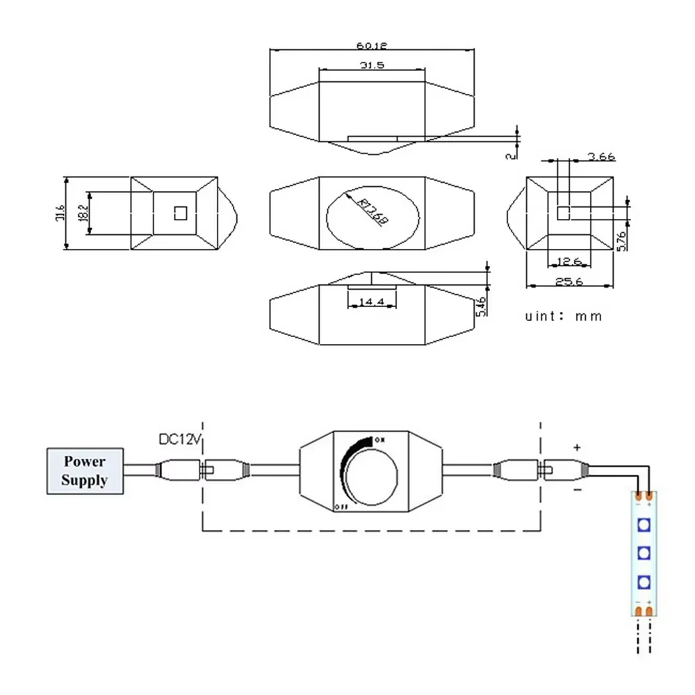 LED Dimmer Switch Brightness Adjust Controller for 3528 5050 5730 5630 Single Color Strip Light DC 12V 24V