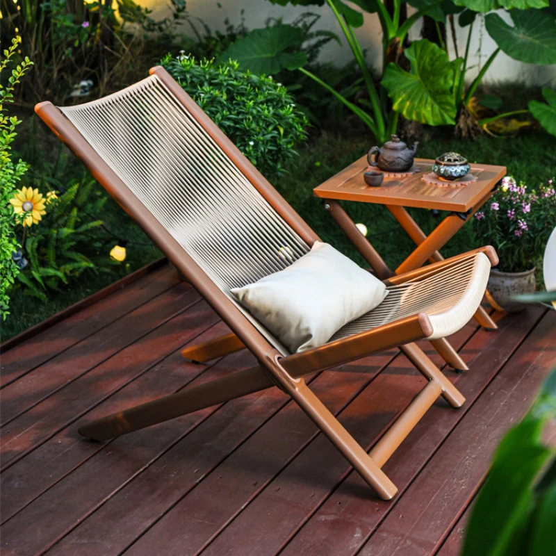 Outdoor courtyard recliner chair rope woven rattan woven household