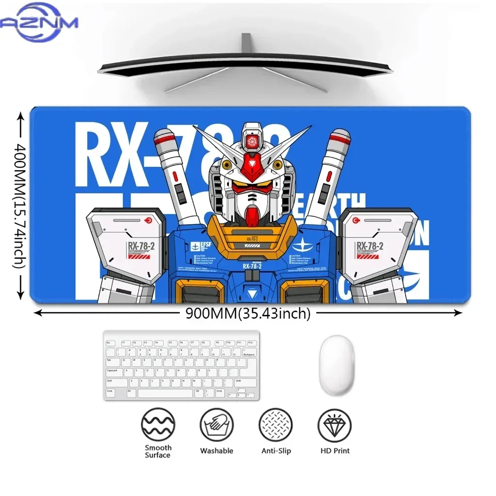 Anime RX-78-2 Mecha Robot Blue HD Print Mouse Pad, Rubber Anti-Slip Base, Smooth Washable Surface for Gaming and Office Desktop
