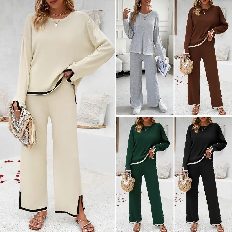 New Arrivals Exquisite Design Spring And Summer Commuting Elegant Graceful Casual Solid Color Knitted Long-Sleeve Suit