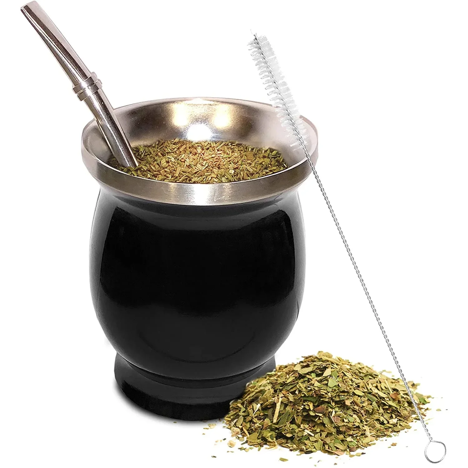 

1 Set 230ML Bombilla Yerba Mate Gourd Double Stainless Steel Tea Cup with One Spoon and Brush Heat Insulation Anti Scalding