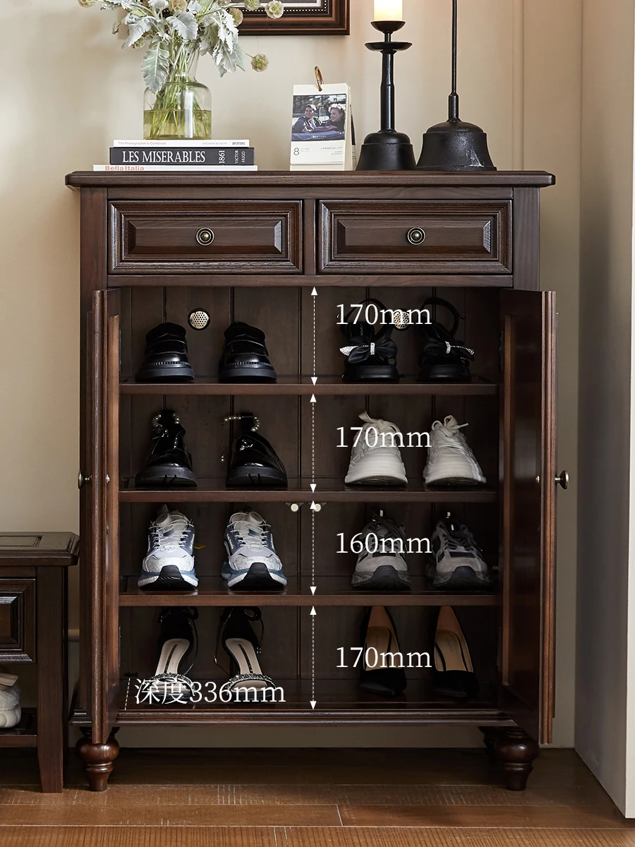 LTT American all-solid wood shoe cabinet household French light luxury retro multi-layer storage locker