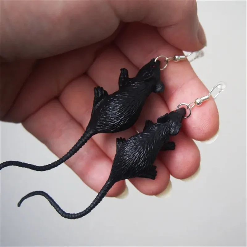 New  Novel Plastic Simulation Mini Mouse Model Prank Scary Toys Halloween Toys Earrings Black Gray Gifts for Women